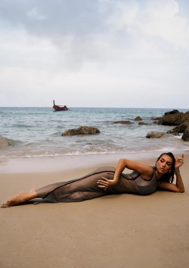 Polina on an empty beach