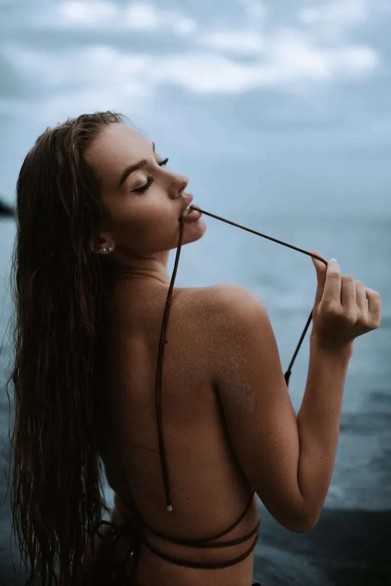 Polina on a stormy beach